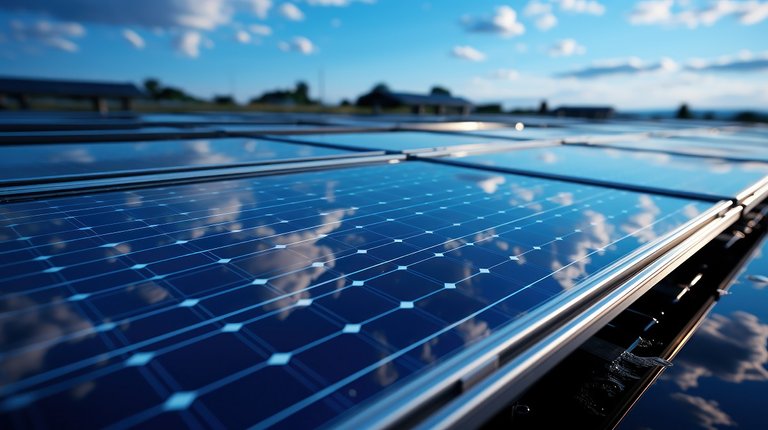 Renewable Energy Captured By Solar Panels Under A Clear Sky.