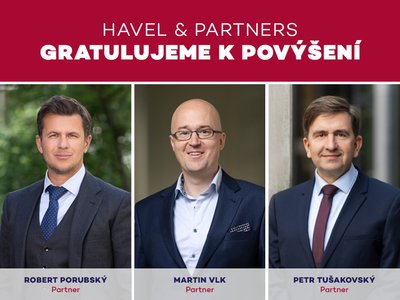 Robert Porubský, Petr Tušakovský a Martin Vlk od ledna novými partnery advokátní kanceláře HAVEL & PARTNERS